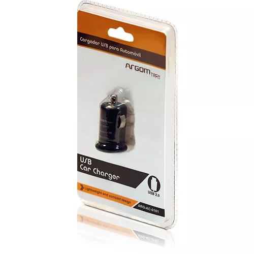 Cargador USB 2.0 para Auto 1Amp Negro ARG-AC-0101