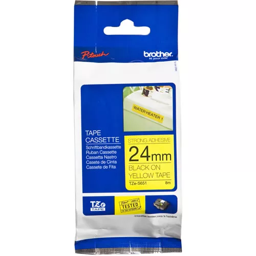 Cinta Doble adhesivo Negro sobre amarillo 24mm x 8mts  PN:TZES651