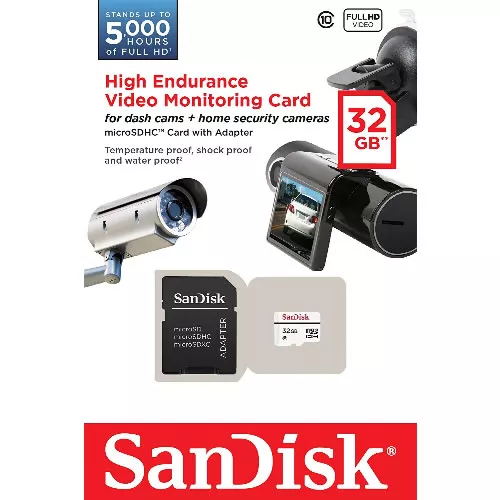 Memoria 32GB microSD Monitoreo de video alta resistencia C/Adaptador  pn:SDSDQQ-032G-G46A