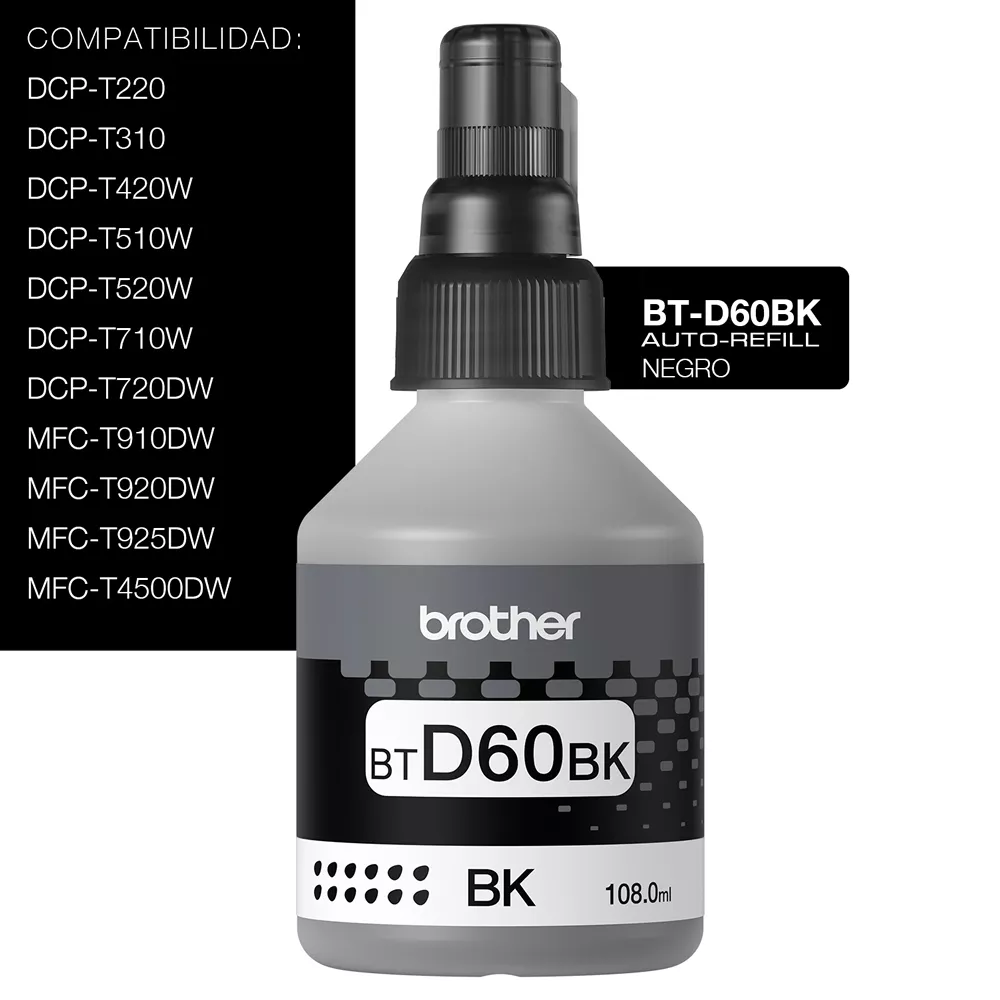 Botella Tinta Negro Súper alto rendinmiento brother  pn. BT-D60BK  BNBR220923