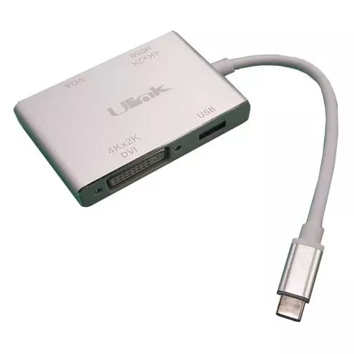 Adaptador multipuerto USB a tipo C ( USB 3.0 , HDMI ,DVI, VGA ) / mod. UL-ADC1040