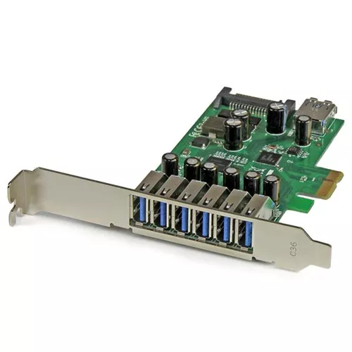 tarjeta PCI Express 7 puertos USB 3.0 con alimentación SATA perfil bajo o completo - 7x USB A - Hub Interno pn PEXUSB3S7  
