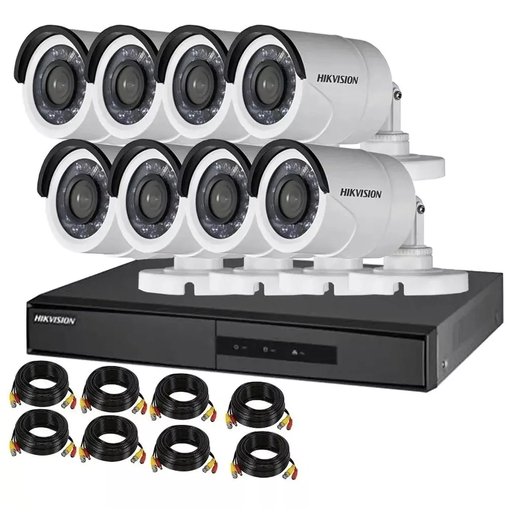 Kit de Videovigilancia Hikvision, DVR 8 Canales, 8 Camaras Bullet IP66 + 8 Rollos BNC pn  DS-J142I/7208HGHI-F1/N+8CAM