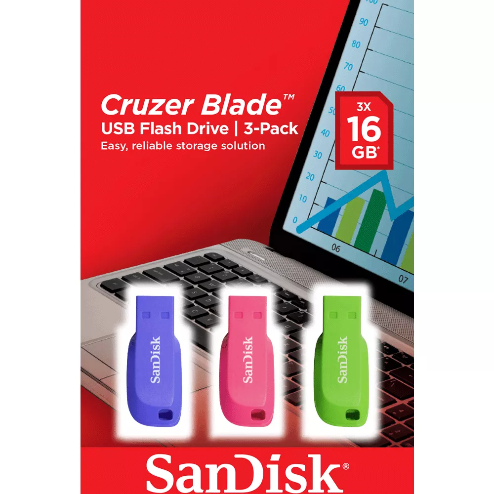 SanDisk USB FlashDrive 16GB CruzerBlade Z50C 3 pk (BL PK GR) - SDCZ50C-016G-B46T