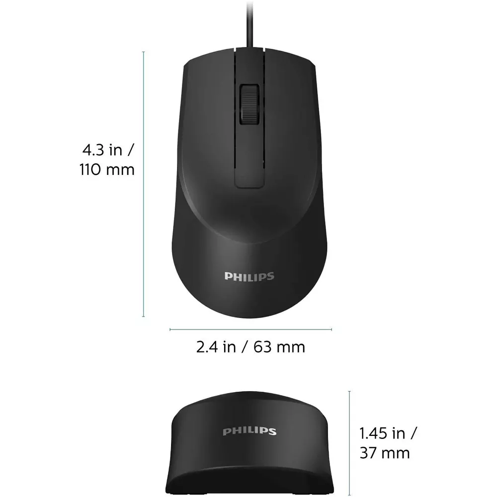 Mouse Philips M104 LED SPK7104 óptico USB, Color Negro - 29PHL7104B