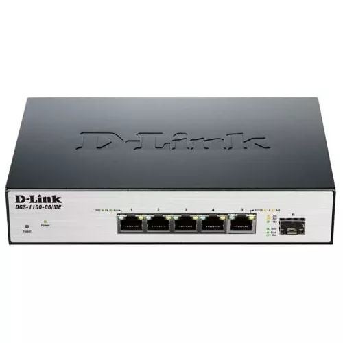 Switch D-Link Gigabit Ethernet DGS-1100-06/ME, 5 Puertos 10/100/1000Mbps + 1 Puerto SFP, 12 Gbit/s, 4000 Entradas, Gestionado -DGS-1100-06ME