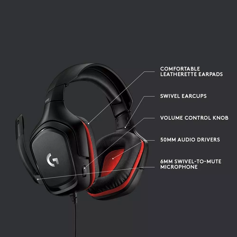 Audifono Gamer Logitech G332, Microfono, Gaming Headset, Black/ Red - 981-000755