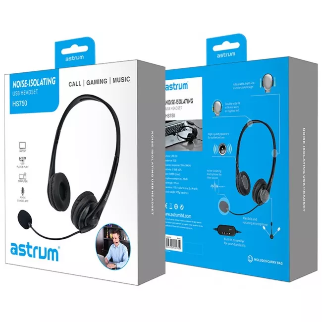 Audifono USB con Microfono Astrum, Call Center, Gaming, PC, control de volumen, cancelacion de ruido - SD200U