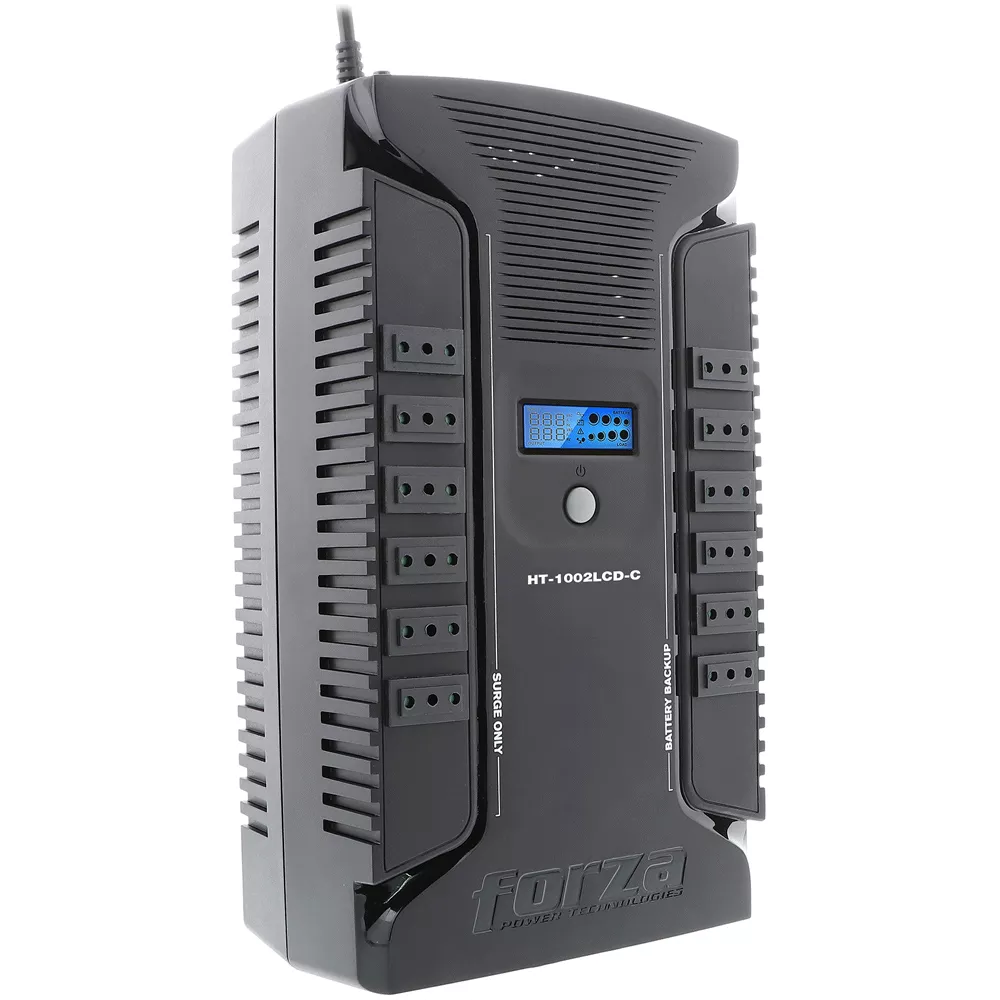 UPS Forza Interactiva, 500W / 1000 VA - AC 220 V - 12 tomas Nacional 2 USB  - HT-1002LCD-C