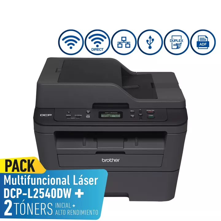 Impresora Multifuncional Pack Laser Mono Duplex Wifi 30ppm + Toner de Alto Rendimiento TN-2370 - DCP-L2540DWTN BB2S23