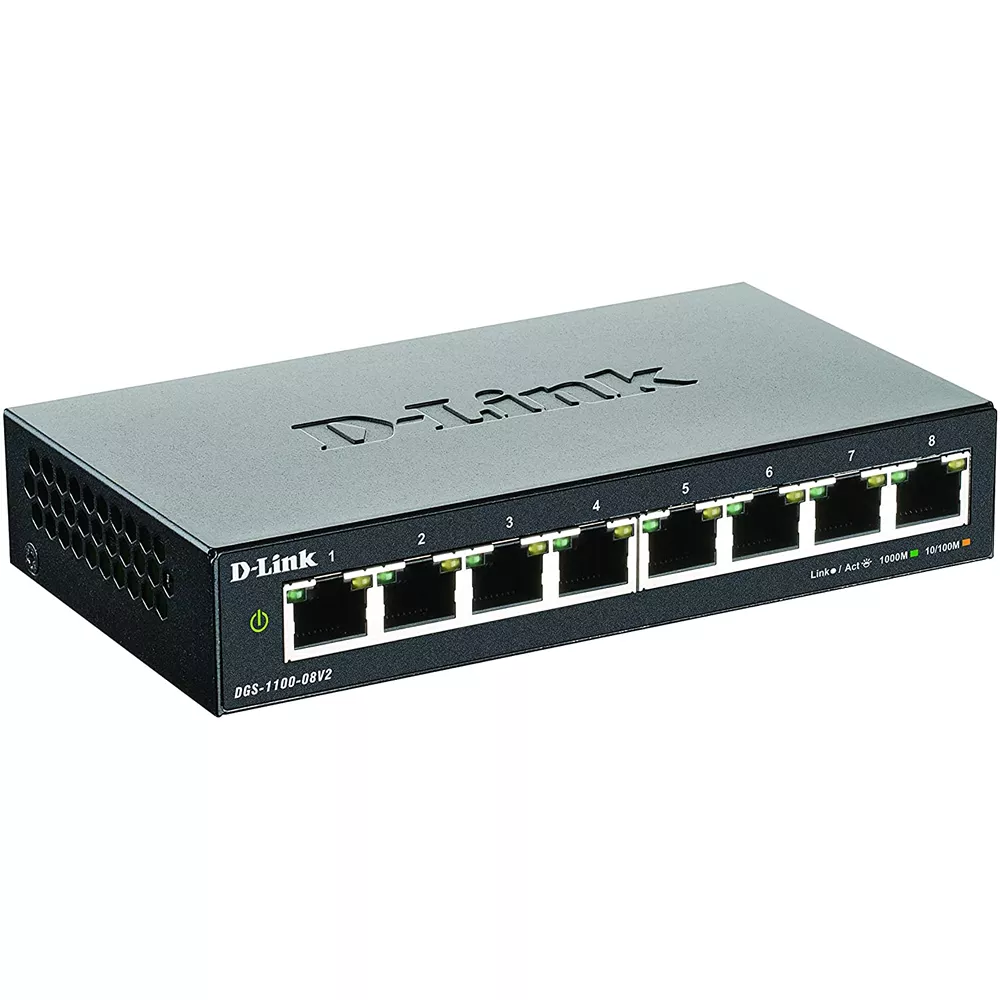 Switch 8 Puertos D-Link DGS-1100-08, Gigabit 1000Mbps, LAN RJ-45, Gestión Web, QoS, VLAN - DGS-1100-08V2