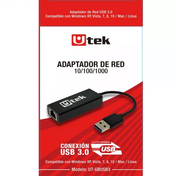 Adaptador USB 3.0 a Gigabit (10/100/1000) / mod. UT-GBHUB3 - 0060154