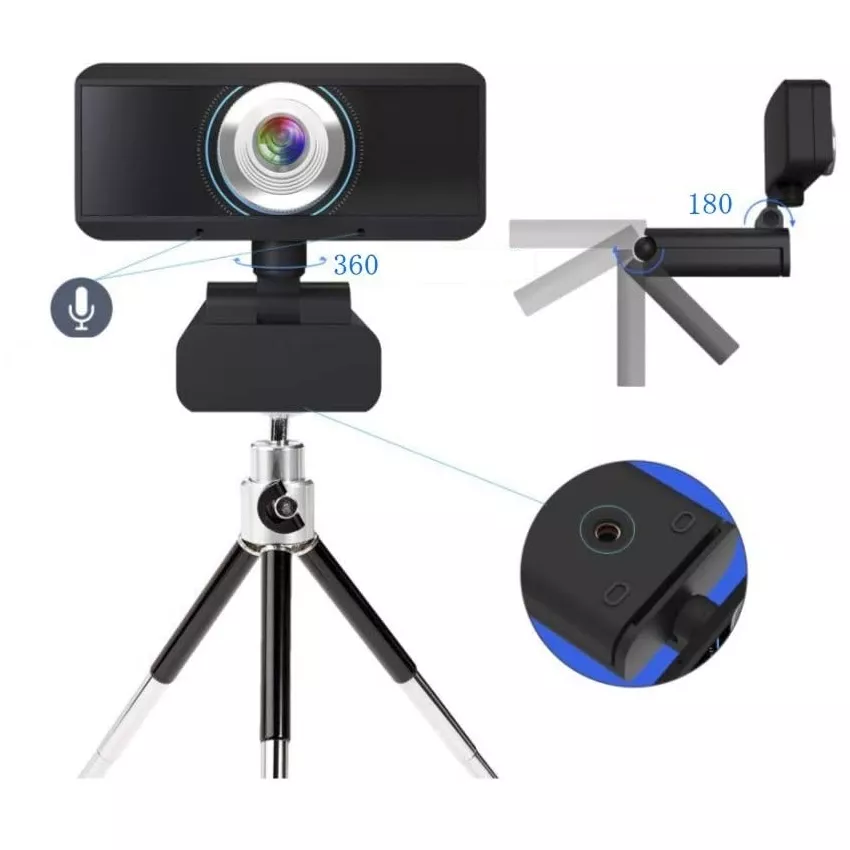 Webcam USB 2MP 1920X1080 con Microfono y Tripode - 060163