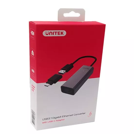 Adaptador USB 3.0 a Gigabit (10/100/1000) con adaptador USB tipo C, material  aluminio, soporta MAC / mod. Y-3464A