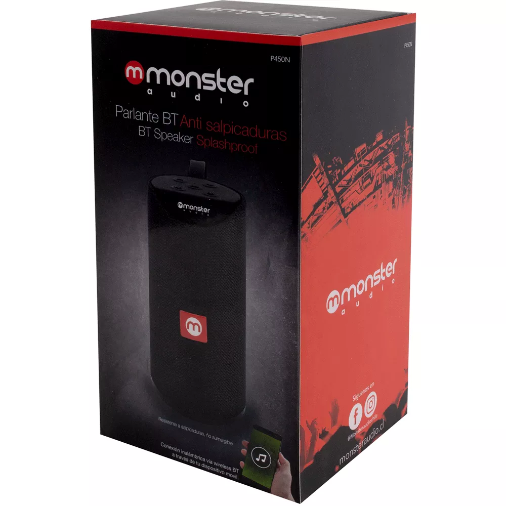 Parlante Bluetooth Monster Audio Negro MicroSD Anti Salpicaduras Aux - 32PRXP450N