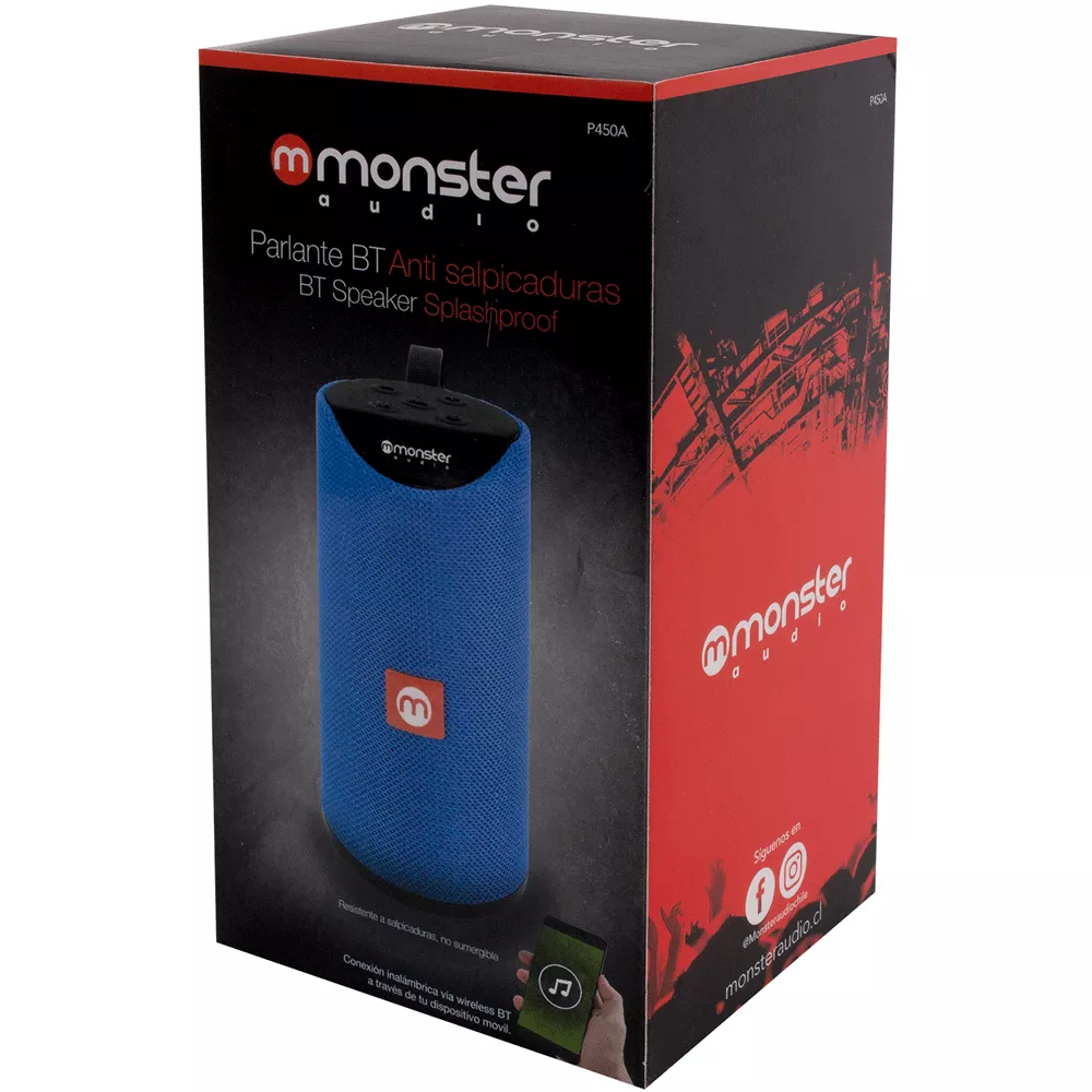 Parlante Bluetooth Monster Audio Azul MicroSD Anti Salpicaduras Aux - 32PRXP450A