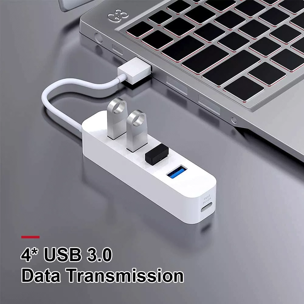 HUB USB 3.0  4 Puertos.  5Gbps USB Splitter para Laptop, Macbook, MacPro, Mac Mini, iMac, Surface Pro, XPS,PC, Flash drive, Mobile hdd, Blanco pn: B08J7SFMRH