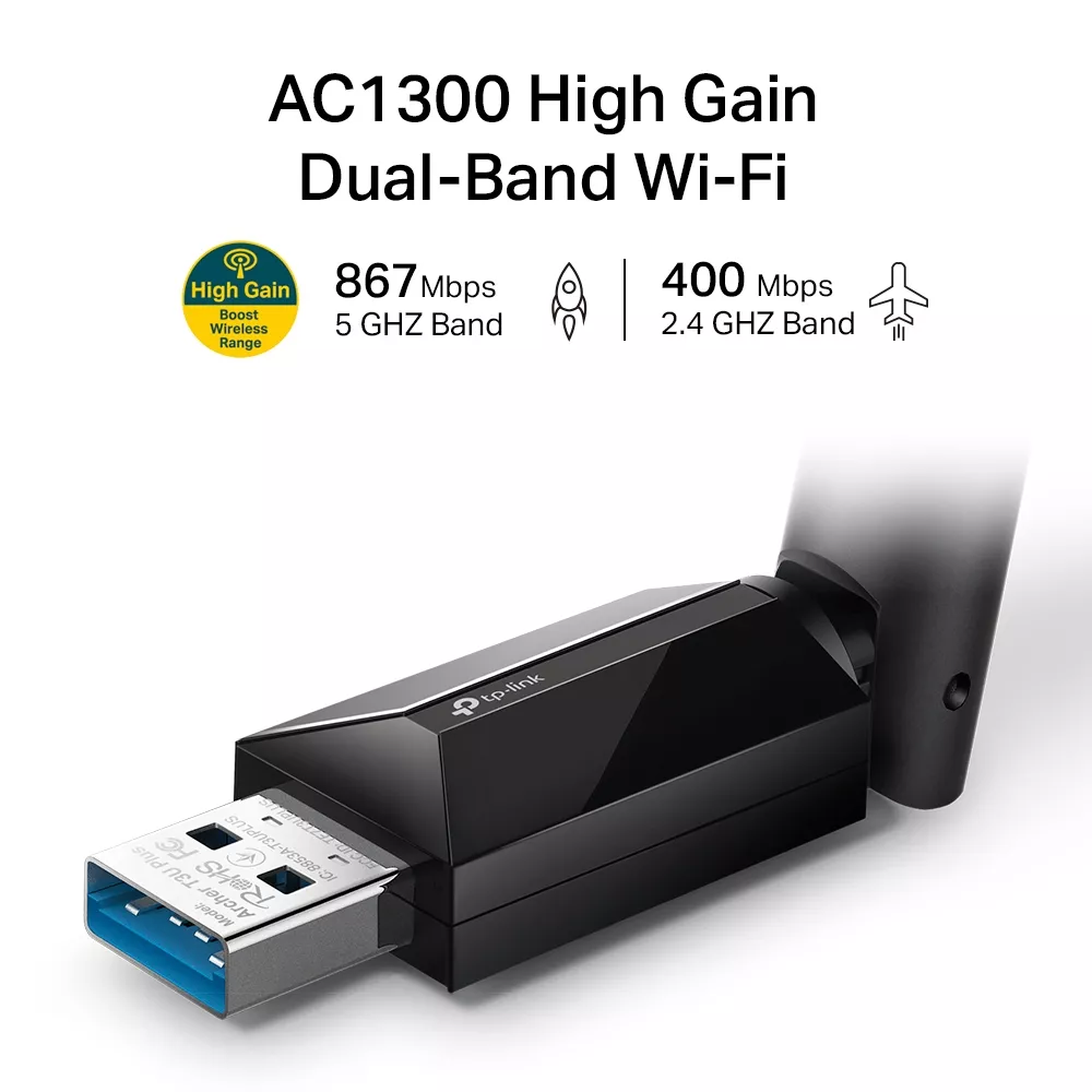 Adaptador Wi-fi USB TP-Link Archer T3U Plus, MU-MIMO, Wi-fi Banda Dual (2,4/5Ghz)  - Archer T3U Plus