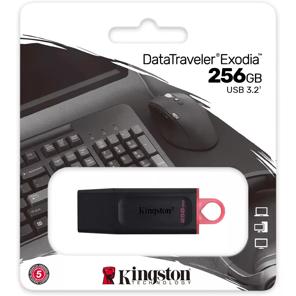Pendrive 256gb Usb 3.2 Kingston Datatraveler Exodia Black Pink - DTX/256GB  DTX122023