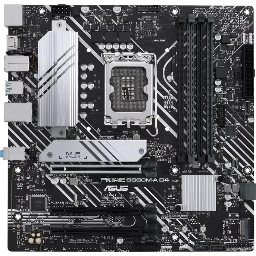 Tarjeta madre Intel® B660 (LGA 1700) mATX motherboard with PCIe 4.0, two M.2 slots, Intel® 1Gb Ethernet, DP,2 x HDMI®, rear USB 3.2 Gen 2, front USB 3.2 Gen 1 Type-C, Aura Sync - MB PRIME B660M-A D4