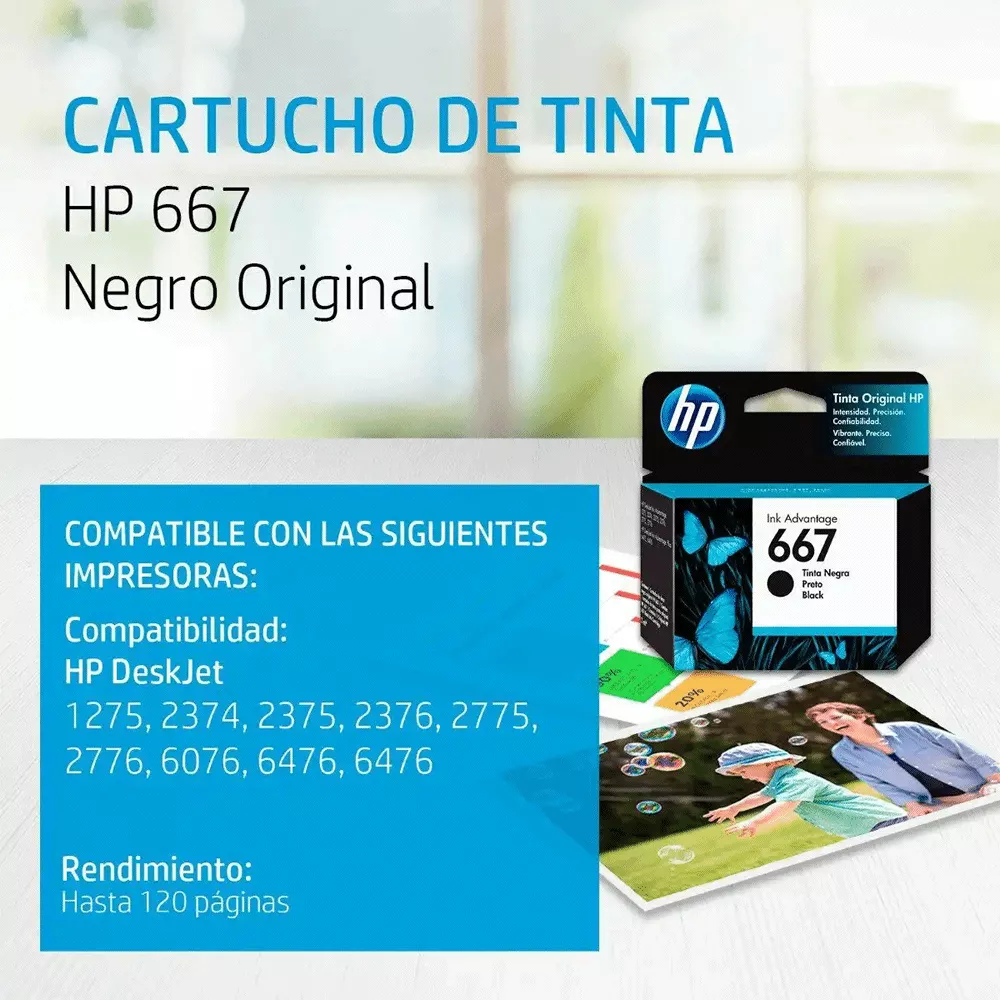 Cartucho de tinta HP 667  Negro 120PAG - 3YM79A