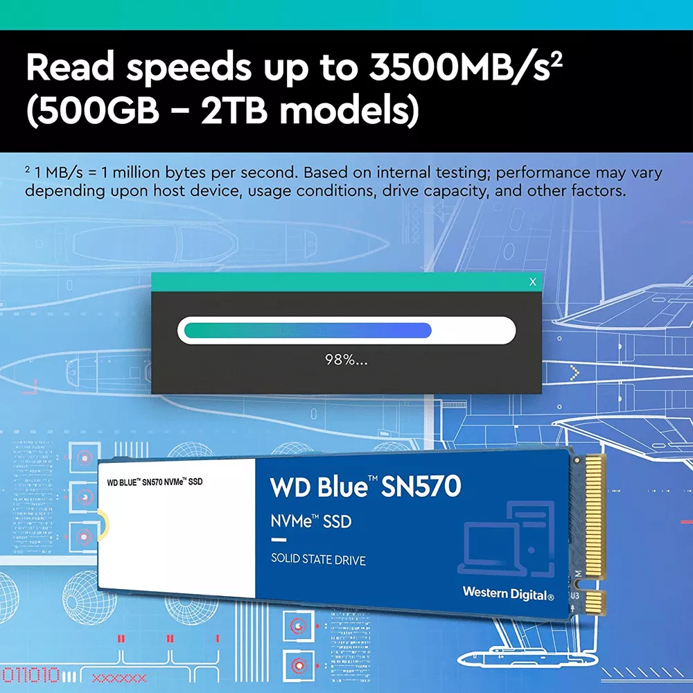 SSD 250GB WD Blue SN570, NVMe M.2, Lectura 3300 MB/s Escritura 1200MB/s - WDS250G3B0C
