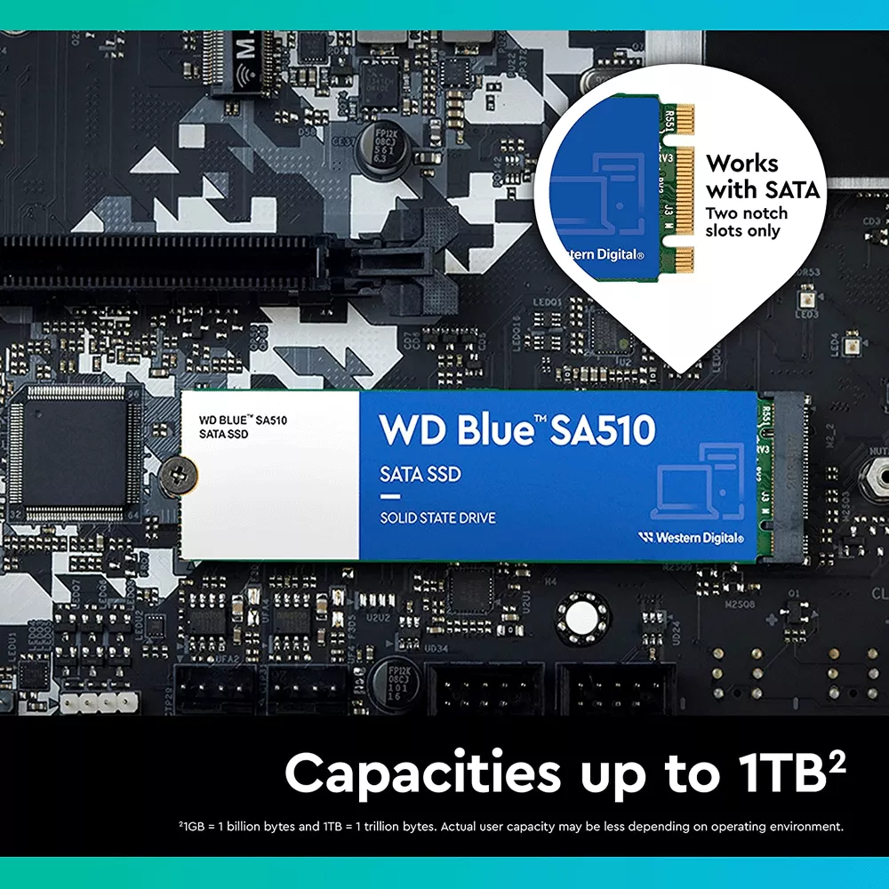 SSD 500GB WD Blue SA510 SATA - SATA III de 6 Gb/s, M.2 2280, hasta 560 MB/s - WDS500G3B0B