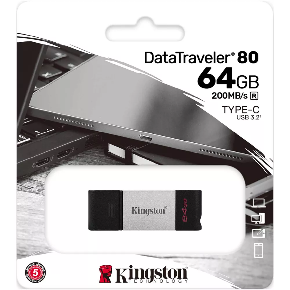 Pendrive 64GB USB-C DataTraveler 80 200MB/s USB 3.2 Gen 1 - DT80/64GB