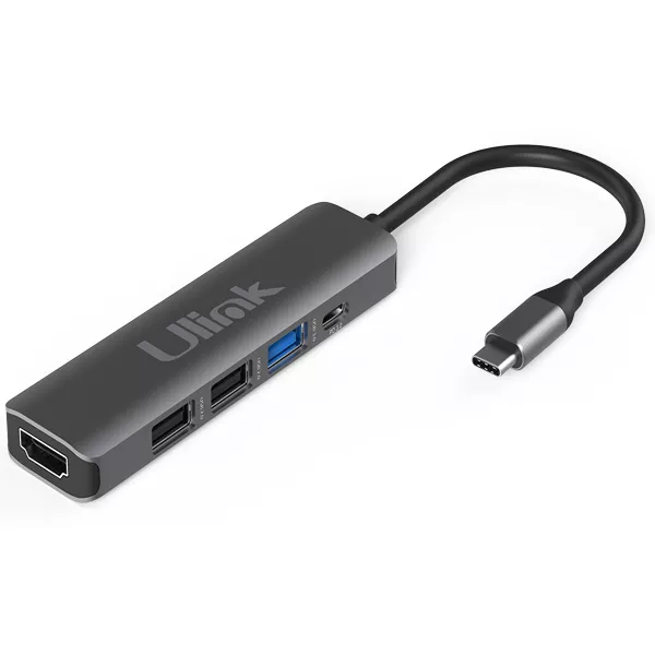 Adaptador multipuerto USB C 5 en 1 , HDMI x1 USB2.0 x2  USB3.0 x1  PD x1  aluminio  / UL-ADC502 - 0060144