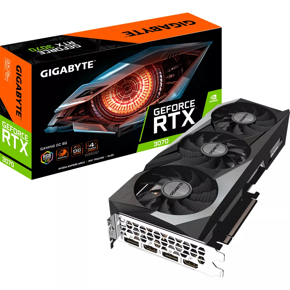 Tarjeta de video GeForce RTX 3070 Gaming OC 8G (REV2.0), 3 ventiladores WINDFORCE LHR, 8 GB GDDR6 de 256 bits - GV-N3070GAMING OC-8G