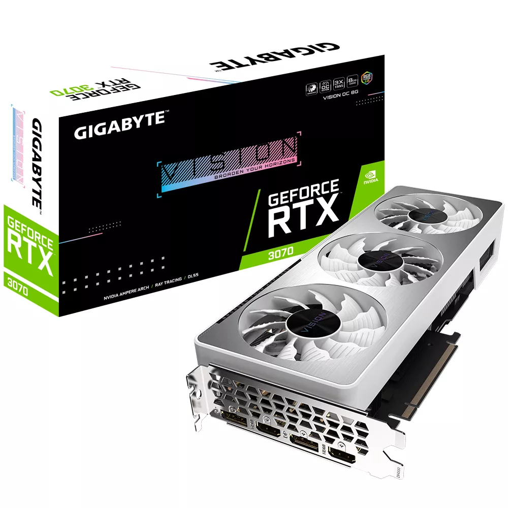 Tarjeta de video RTX 3070 Vision OC 8G (REV2.0), 3 ventiladores WINDFORCE LHR, 8 GB GDDR6 de 256 bits, - GV-N3070VISION OC-8GD 2.0