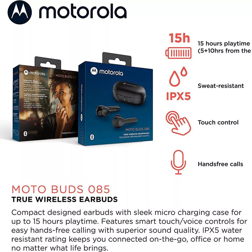 Audifonos Motorola Moto Buds 085 Tws In Ear Bluetooth Negro - 79MOTMB085