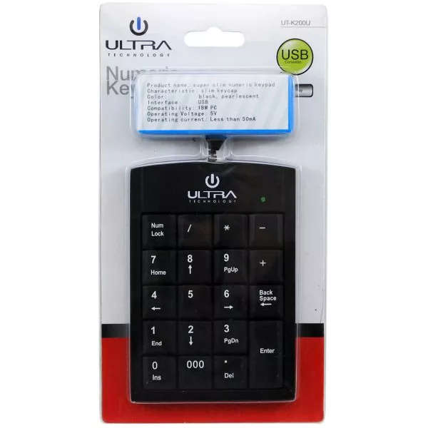 Teclado Numerico Ultra K200 USB con cable retráctil Negro - 29UT0K200U