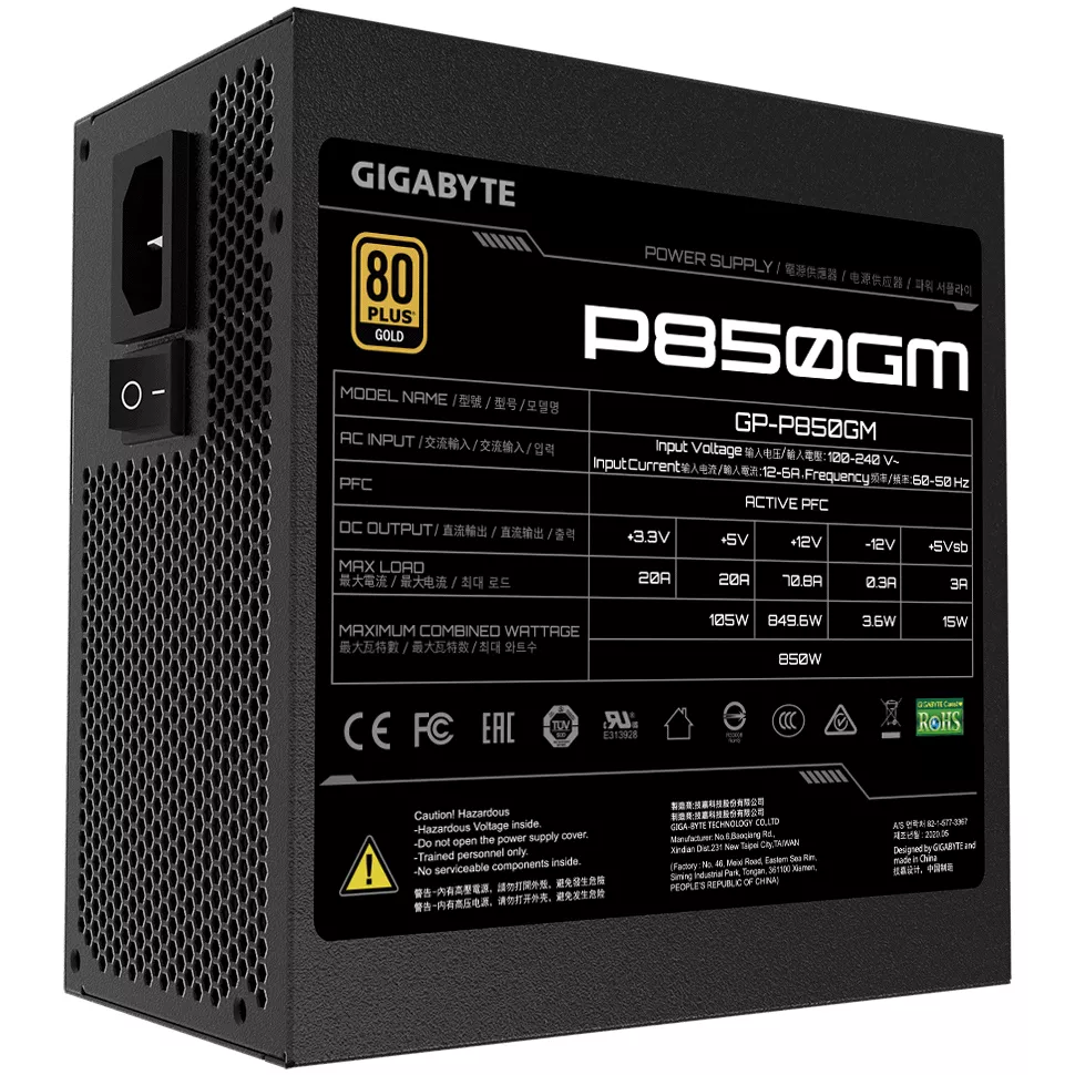 Fuente de Poder Gigabyte GP-P850GM, 850W, Modular, Certificada 80 Plus Gold  - GP-P850GM