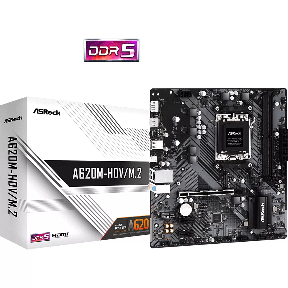 Tarjeta Madre A620M-HDVM.2 AM5 Ryzen™ 7000 Series 2 x DDR5 DIMM Slots - A620M-HDV/M.2   ASR723