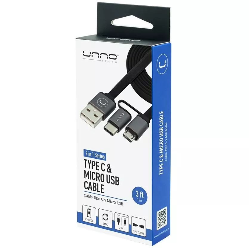 Cable 2 en 1 Tipo C Y Micro USB 1 Mts USB 2.0 - CB4056GY