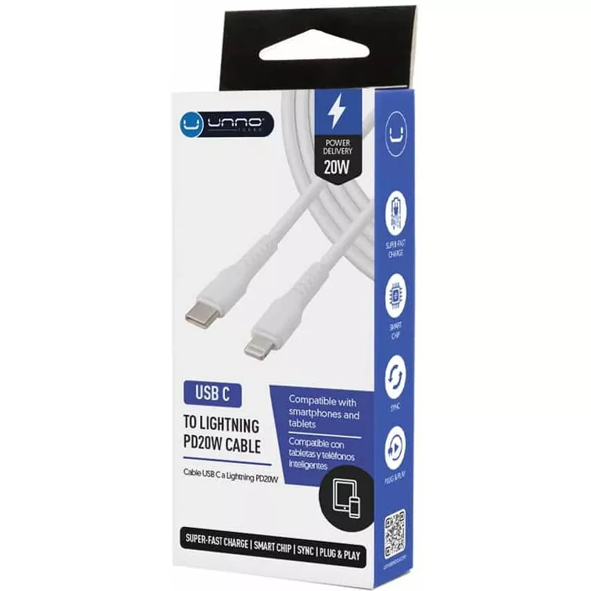Cable USB Tipo C a Lightning  480 Mbps USB 2.0 1.5 Mts Blanco - CB4072WT
