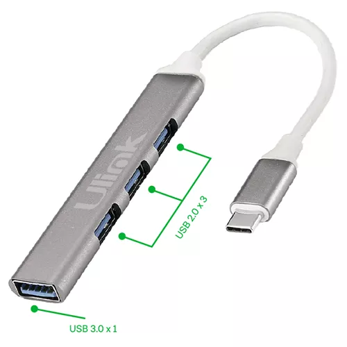 HUB 4 puertos USB tipo C con USB 3.0 * 1 + USB 2.0 * 3 / mod UL-HUBC400 -0060153