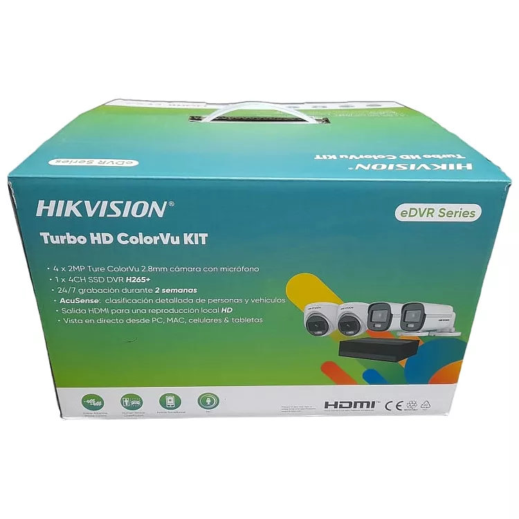 Kit Video Grabador EDVR 4 Canales ColorVu 2xIR Bullet+2IR Turret Incl SSD 300GB - E04HG2B2T-KITC