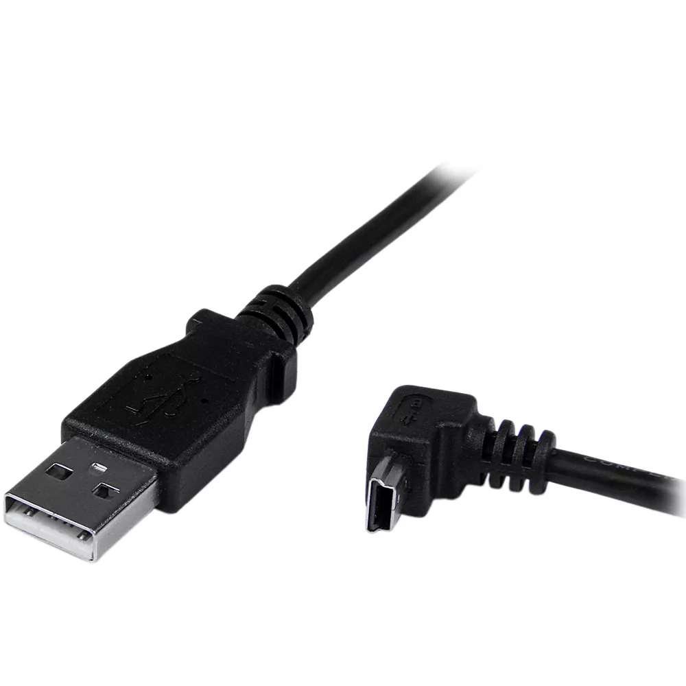 Cable Adaptador 2 Mtrs USB A Macho a Mini USB B Acodado en Angulo hacia Abajo Negro - USBAMB2MD