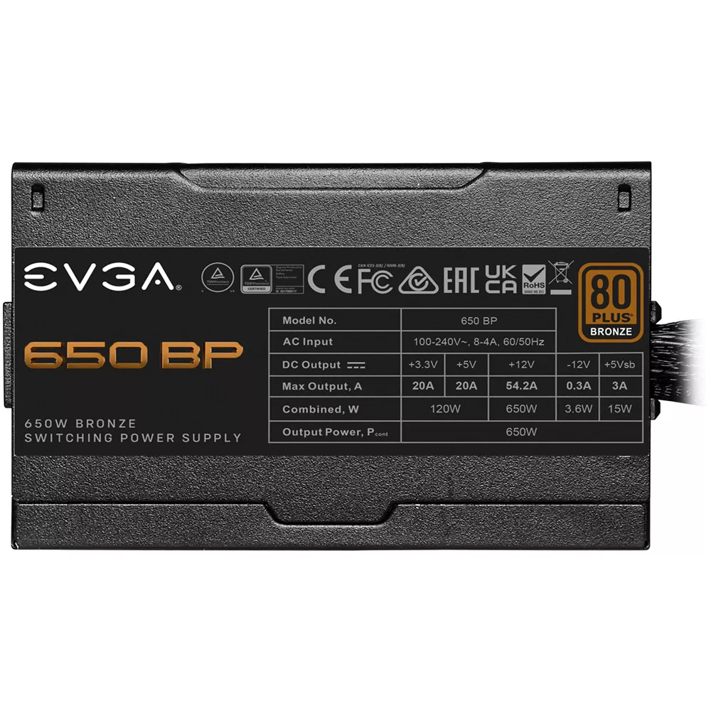 Fuente de Poder EVGA BP 80+ BRONZE 650W, 3 Year Warranty 120mm Size, Power Supply - 100-BP-0650-K1