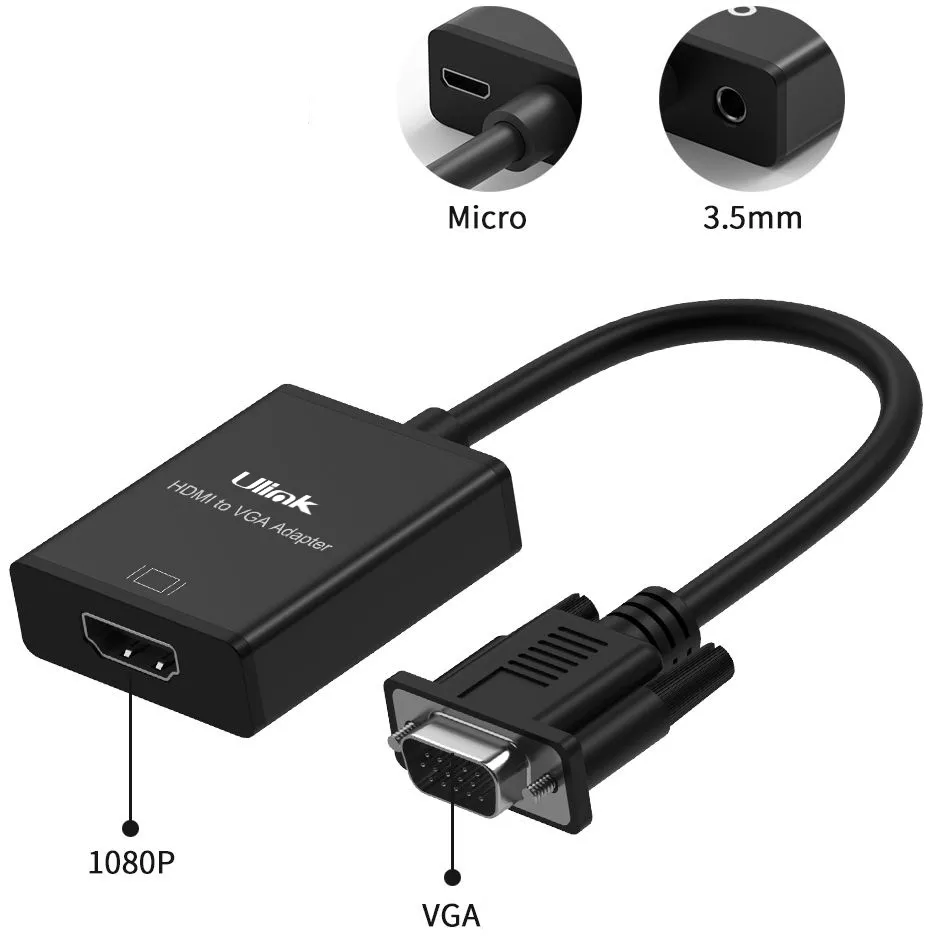 Adaptador VGA Macho a HDMI Hembra  Audio Portable cable 20cm  - 0140054