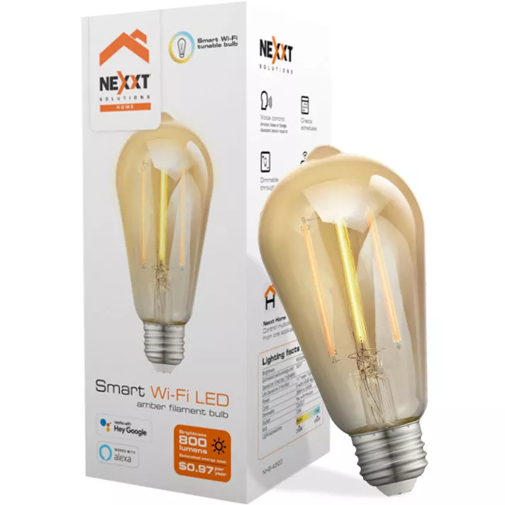 Nexxt Home Ampolleta LED Smart E27 Filamento Ambar Wi-Fi 8W - NHB-A520