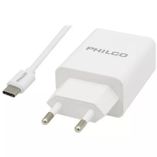 Cargador Rápido Philco USB Tipo C, Incluye Cable USB-C a Lightning, 10W, Blanco - 79220QC624