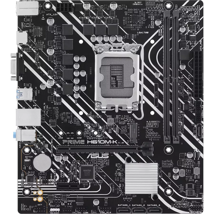 Tarjeta Madre Prime H610M-K, Intel® LGA1700, 2xDIMM DDR5, VGA, HDMI, M.2, 4xSATA, Micro-ATX  - H610M-K